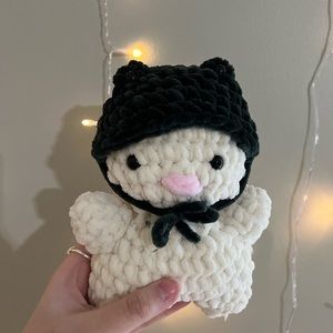 crochet duck with frog hat